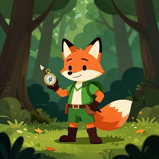 Anthropomorphic Fox Explorer in Forest