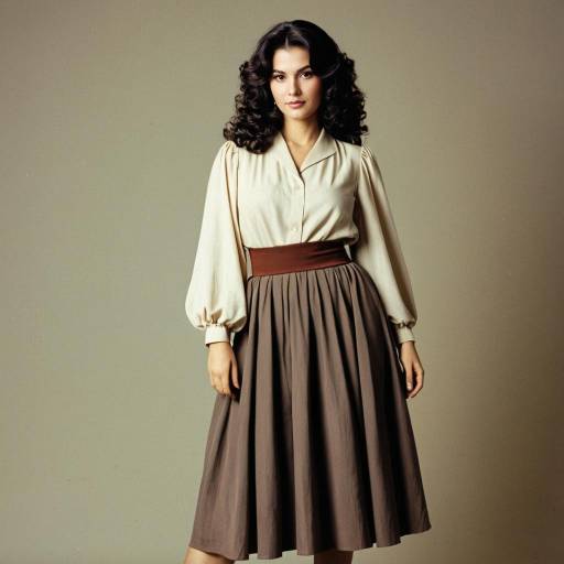 Vintage 1980s Woman in Earth Tone Dress