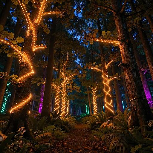 Glowing Neon Forest at Night