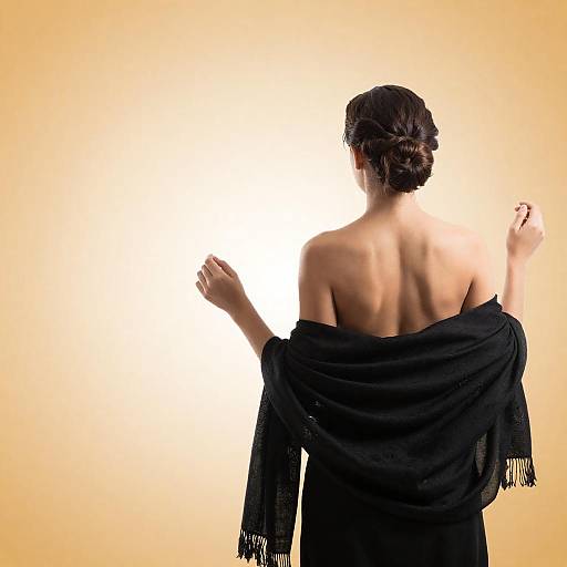 Woman with Black Shawl Against Yellow-Orange Background