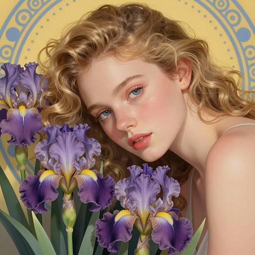Blonde Woman with Purple Irises