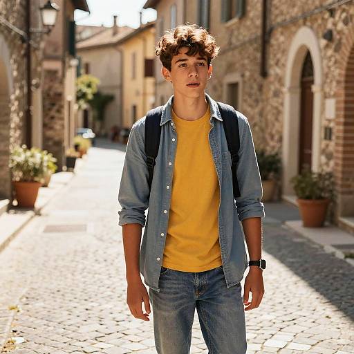 Italian Teen in Rustic Village Street