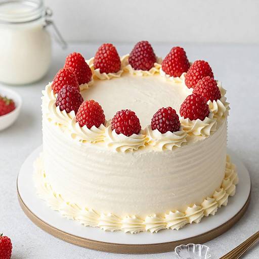 White Frosted Cake with Raspberries