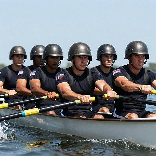 Dynamic Soldiers Rowing Through Turbulent Waters