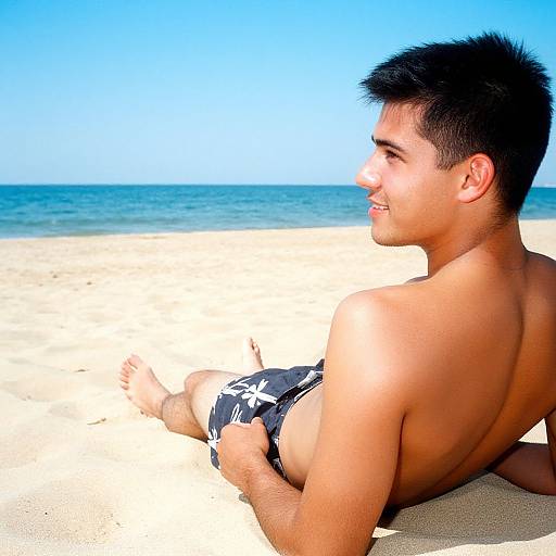 Young Man on Serene Summer Beach