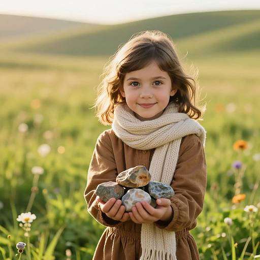 Curious Girl in Sunlit Meadow