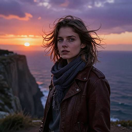 Adventurous Girl on Windy Cliffside