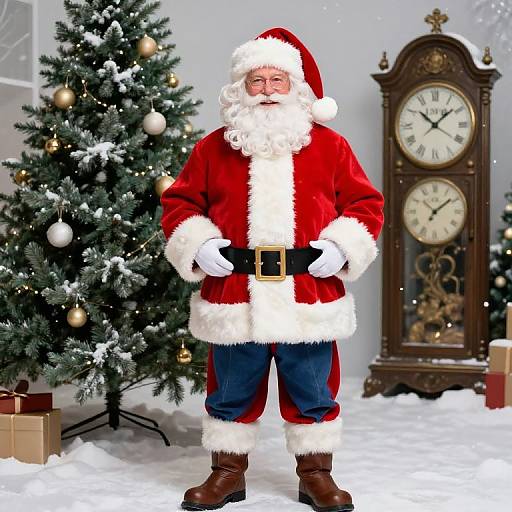 Cheerful Santa with Festive Christmas Tree