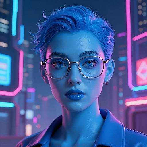 Cyberpunk Blue Character with Glasses