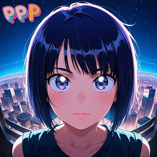 Nighttime Cityscape Portrait with Starry Sky