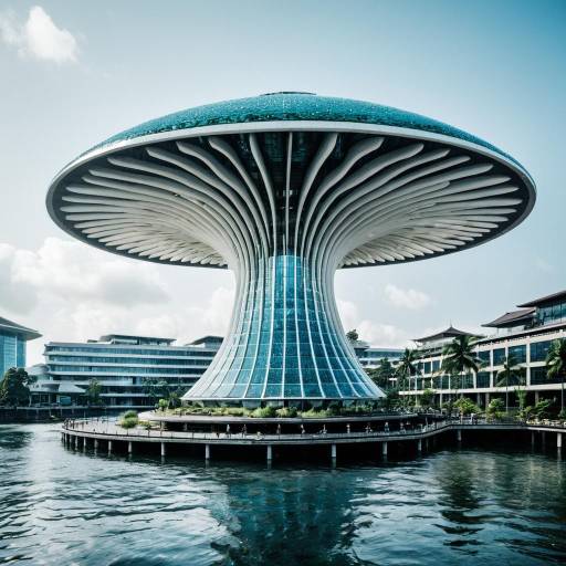 Modern Mushroom-Shaped Eco Lab on Waterfront