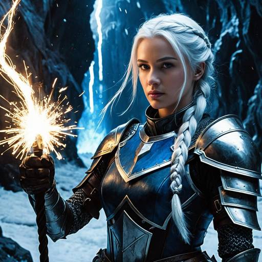 Cinematic Female Knight in Ice Cavern