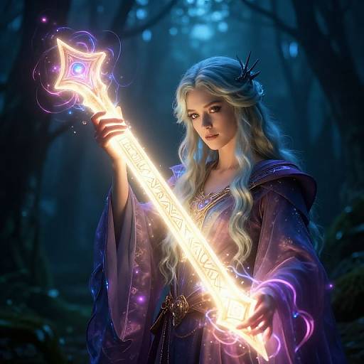 Ethereal Sorcerer's Glowing Rune Staff