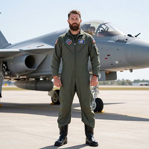 Bearded Pilot at Military Airfield