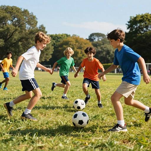 Energetic Kids Playing Soccer Outdoors