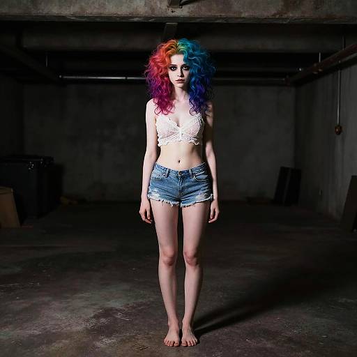 Realistic Wide-Angle Emo Girl in Basement