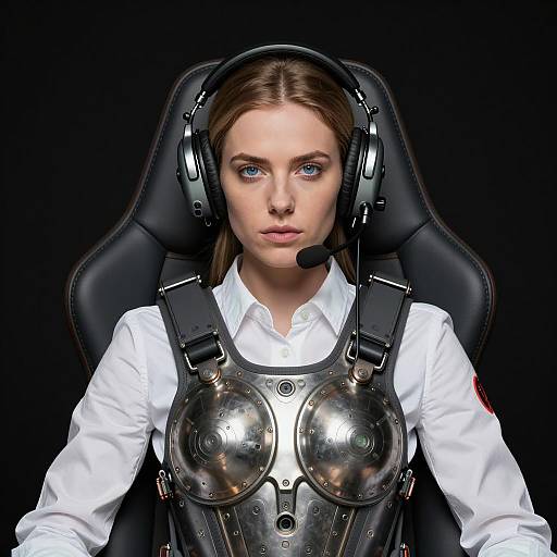 Futuristic Pilot Woman in Control Chair