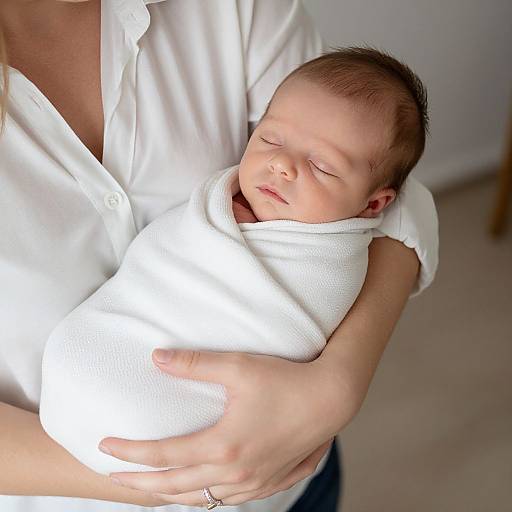 Peaceful Newborn Cradled in Arms