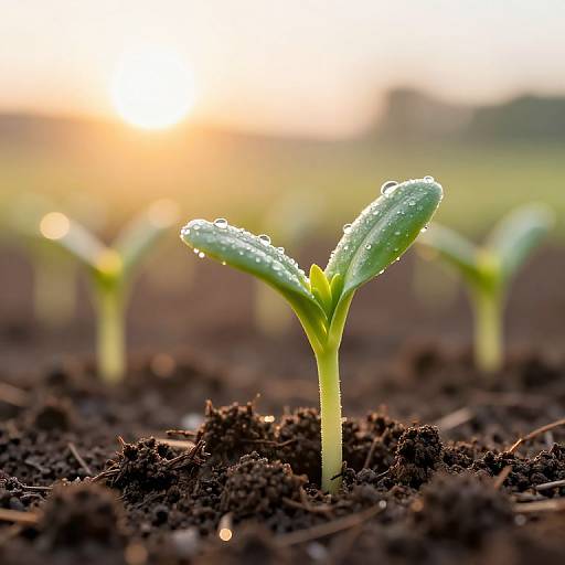 Vibrant Seedlings at Golden Sunrise