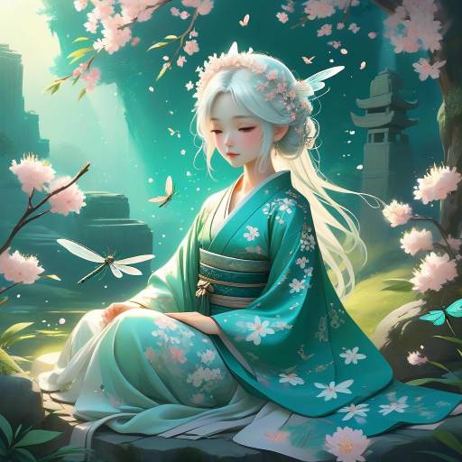 Whimsical Fairy in Serene Pastel Scene