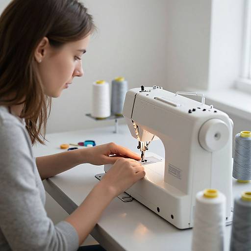 Woman Sewing with Multiple Thread Bobbins
