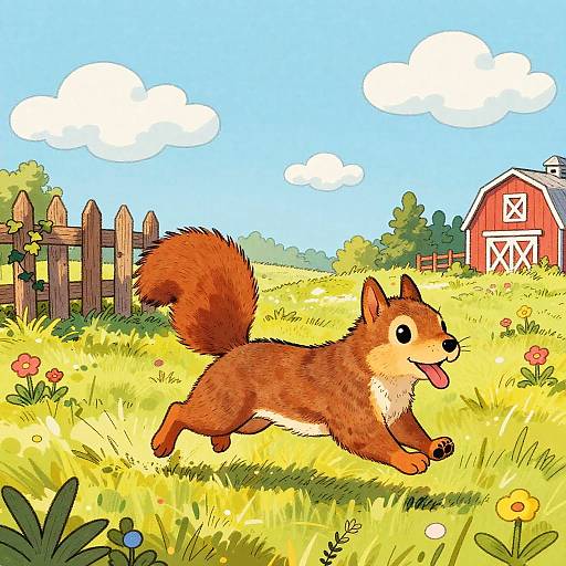 Playful Squirrel in Sunlit Field