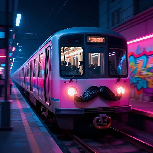 Cyberpunk Subway with Mustache Design