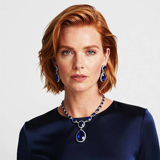 Elegant woman with blue gemstone jewelry