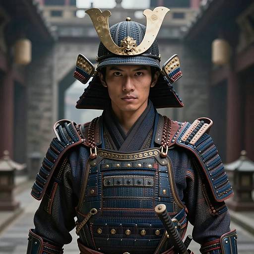 Futuristic Samurai Portrait in Cyberpunk Setting