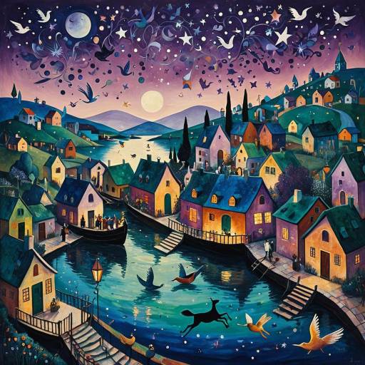 Surreal Floating Village at Twilight