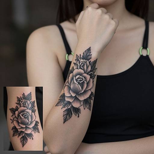 Black Floral Forearm Tattoo Portrait