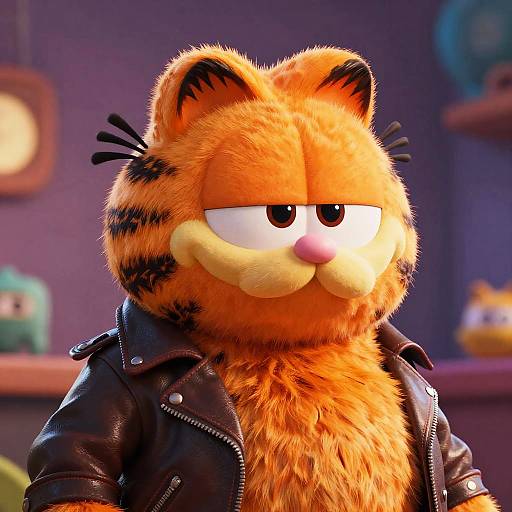Anthropomorphic Garfield in Leather Jacket