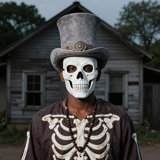 Man in Skeleton Costume with Top Hat