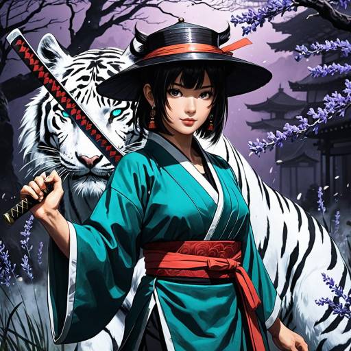 Anime Ninja with White Tiger