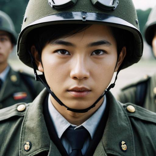 Young Male Soldier in Uniform and Helmet