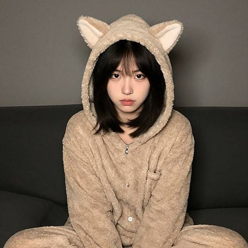 Realistic Girl in Cat Hood Costume