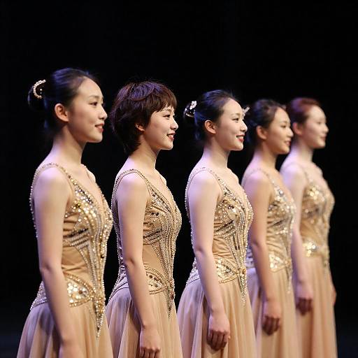 Elegant Female Dancers in Sequined Dresses