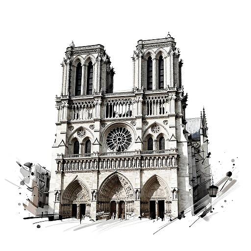 Abstract Notre Dame Black-and-White Sketch