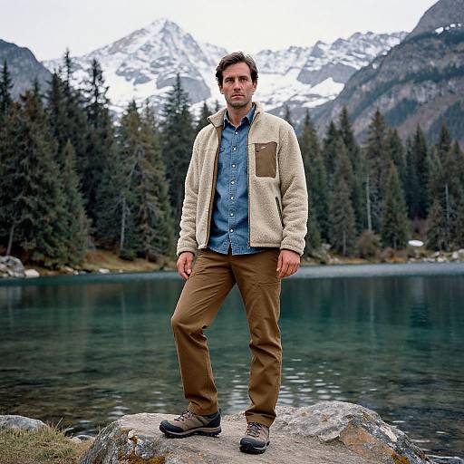 Adventurous Man in Alpine Wilderness