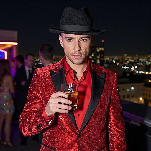 Stylish Man in Red Glitter Suit