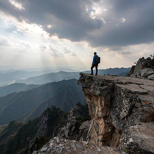 Hiker on Mountain Cliff Edge