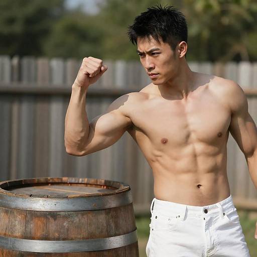 Dynamic Outdoor Pose of Muscular Man