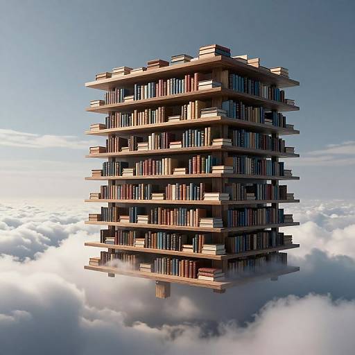 Futuristic Floating Library Above Clouds