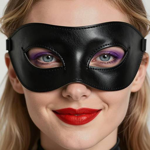 Woman Wearing Black Leather Eye Mask