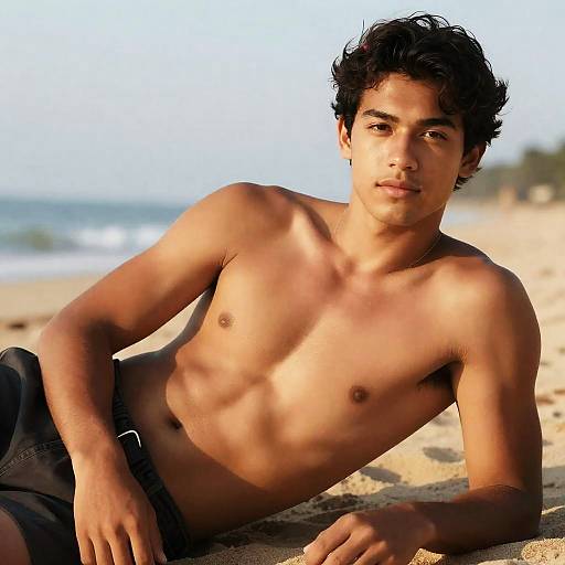 Young Man Relaxing on Beach