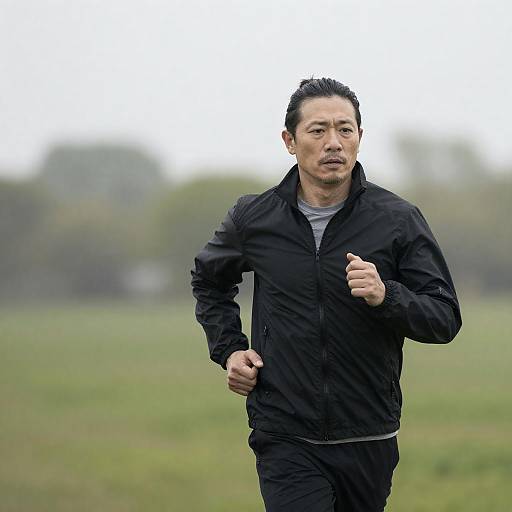 Fit Middle-Aged Runner Gripping Jacket Collar