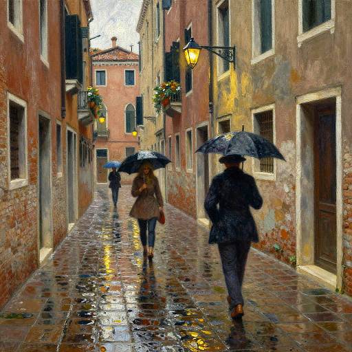 Impressionist Rainy Venetian Street Scene