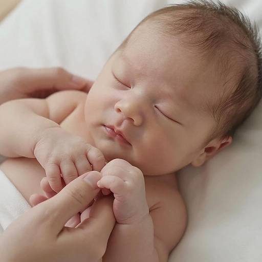 Sleeping Newborn Baby Holding Adult's Hand