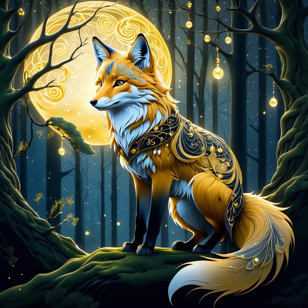 Mystical Fox in Moonlit Forest