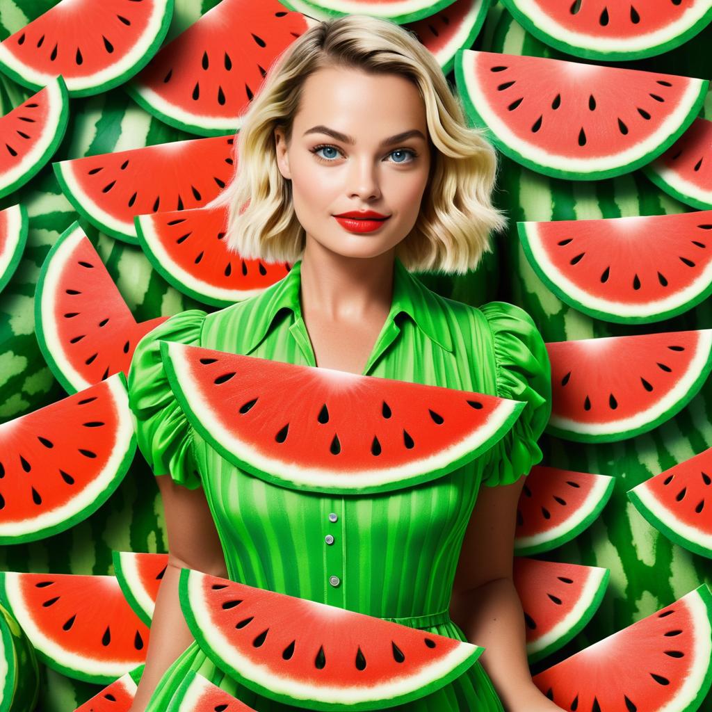 Whimsical Watermelon Margot Robbie Illustration